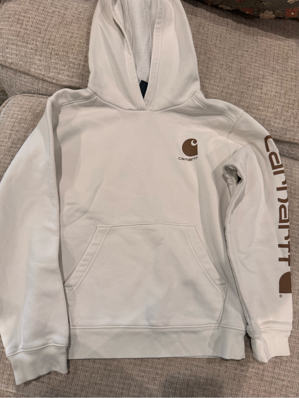 Carhartt kids beige Hooded Sweatshirt with Brown Logo